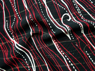 Šifón Red Vortex čierny "smotanová a červená čiara"