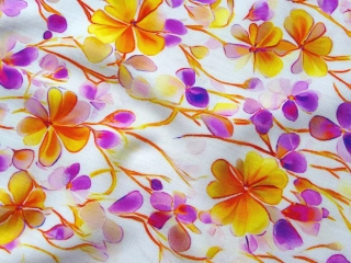 Šatovka prírodná biela "žlté a ružovo-fialové kvety" 